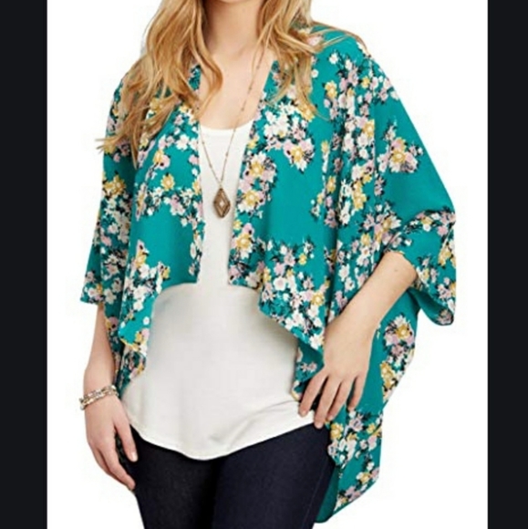 Maurices Tops - Maurices Evergreen Forest Floral Kimono OSFA